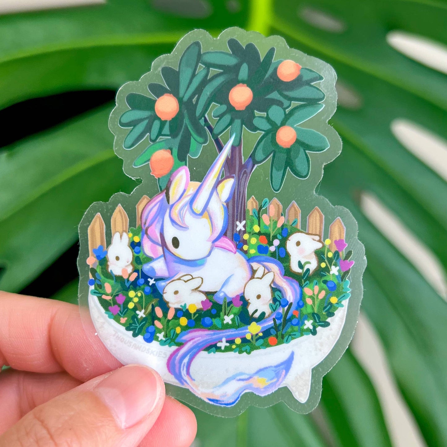 Unicorn Sticker - Bonsai Garden - Transparent - Waterproof Vinyl