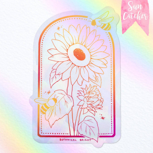 Sunflower & Bee Sun Catcher Rainbow Maker Window Sticker - Indoor Window Decal