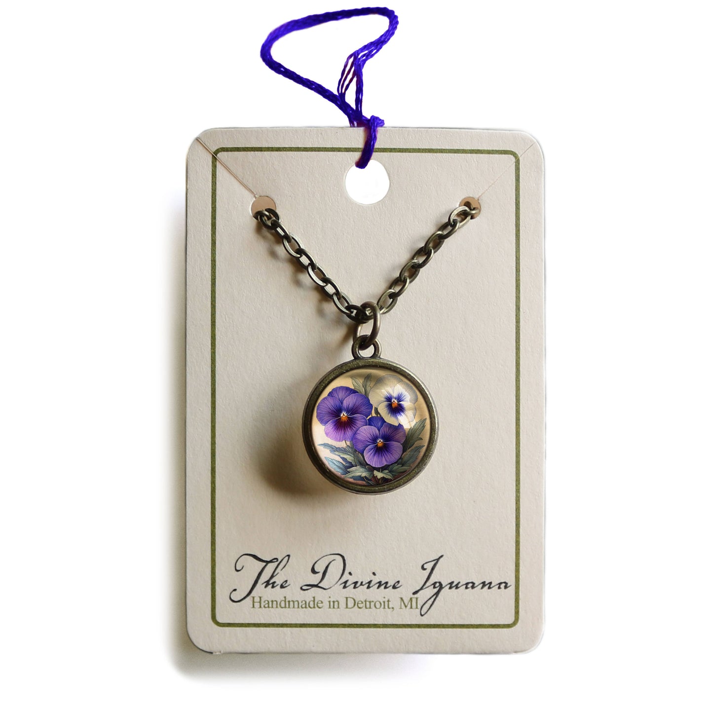 Purple Pansies Pendant Necklace - Spring Floral