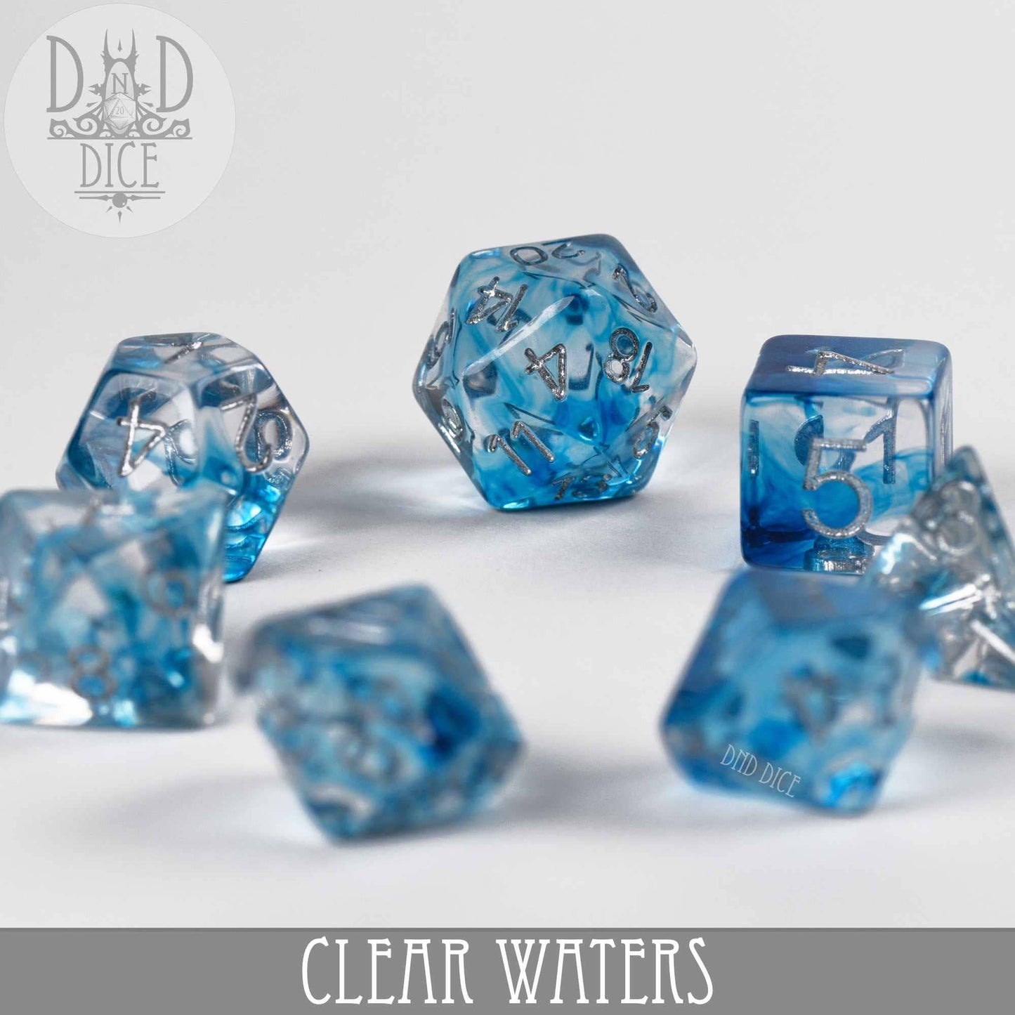 Dice Set - Clear Waters - 7 Resin Dice