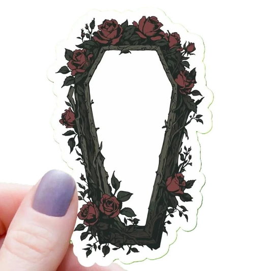 Floral Coffin Dark Roses Sticker - Waterproof Vinyl