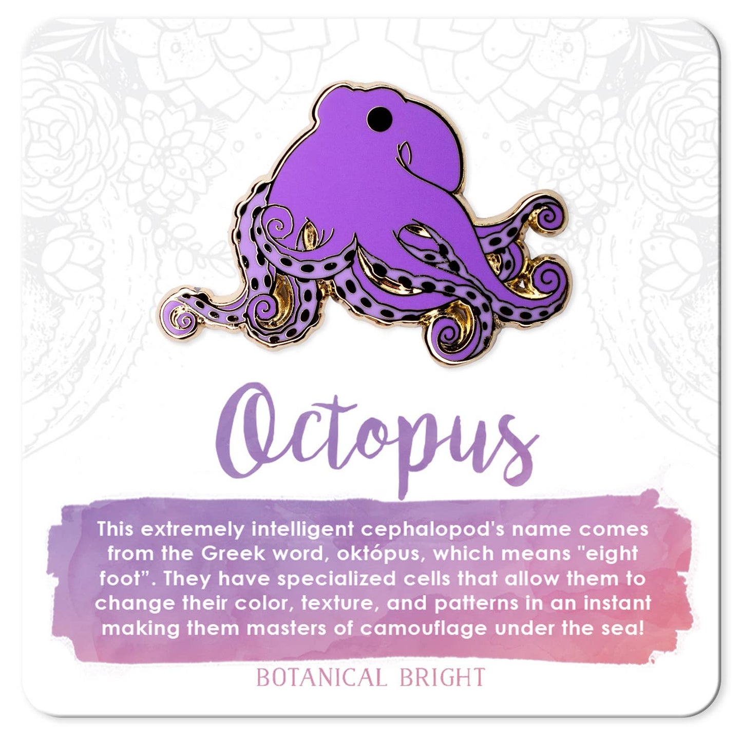 Octopus Enamel Pin - Gold Plated Nature Jewelry - Sea Life & Ocean Brooch