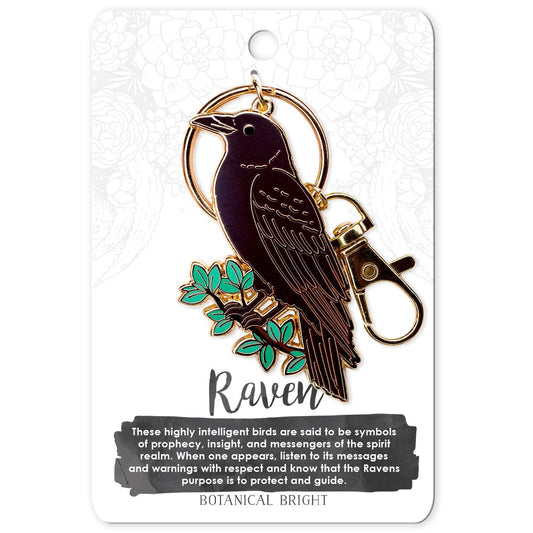 Raven Bird Enamel Keychain with Key Clip