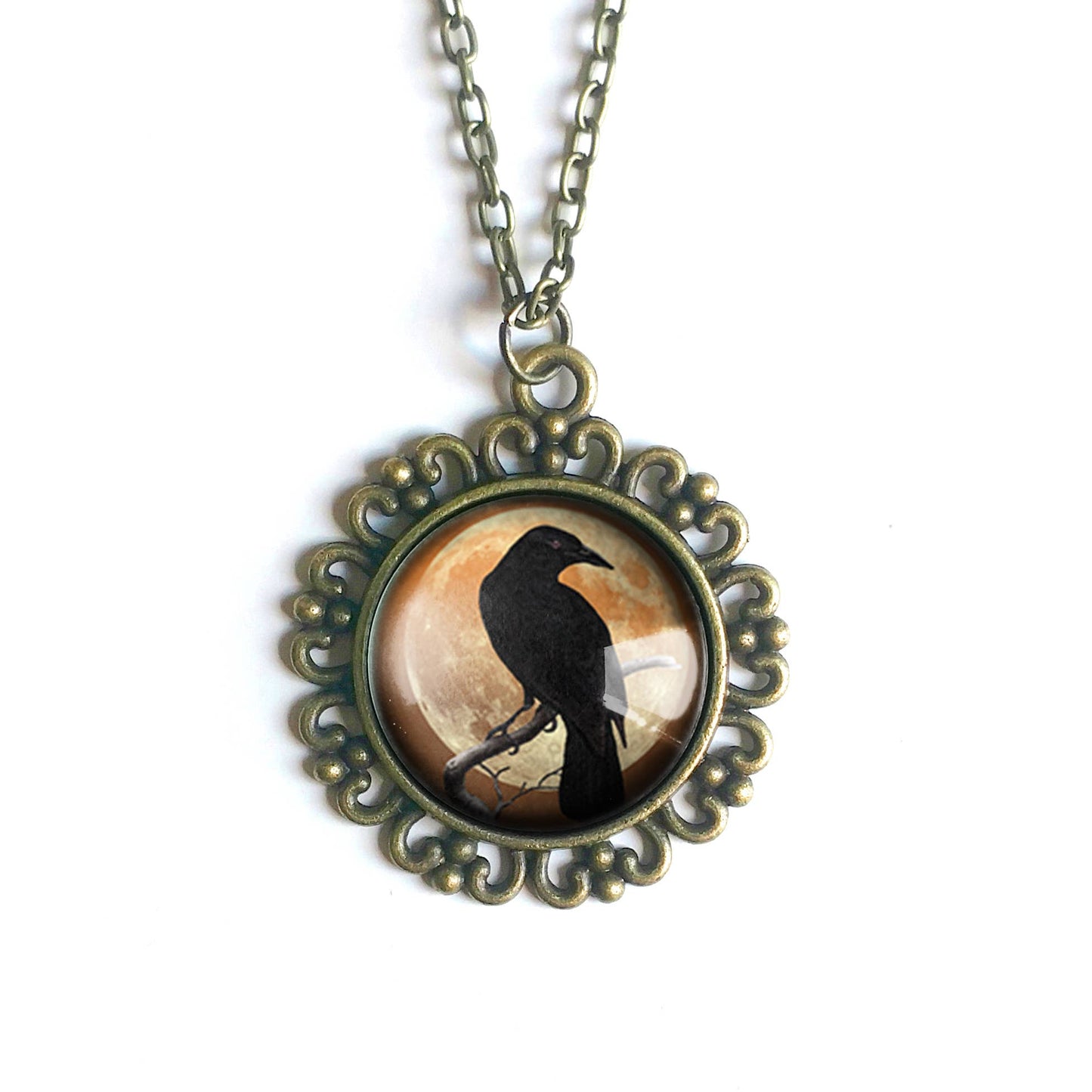 Orange Raven Ornate Necklace - Goth - Halloween