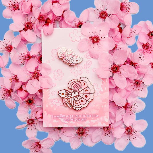 Betta Fish Enamel Pin Set - Sakura Halfmoon