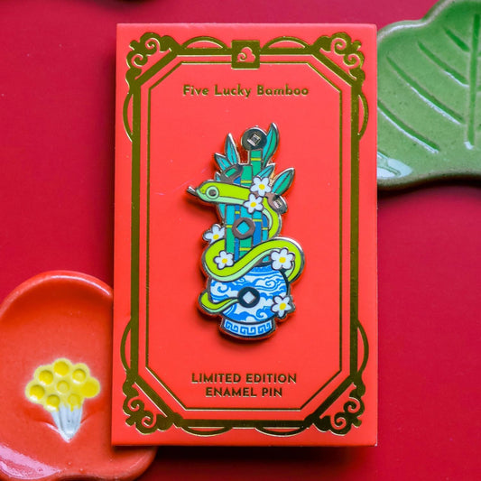 Snake Enamel Pin - Limited Edition - Five Lucky Bamboo - Year of the Snake