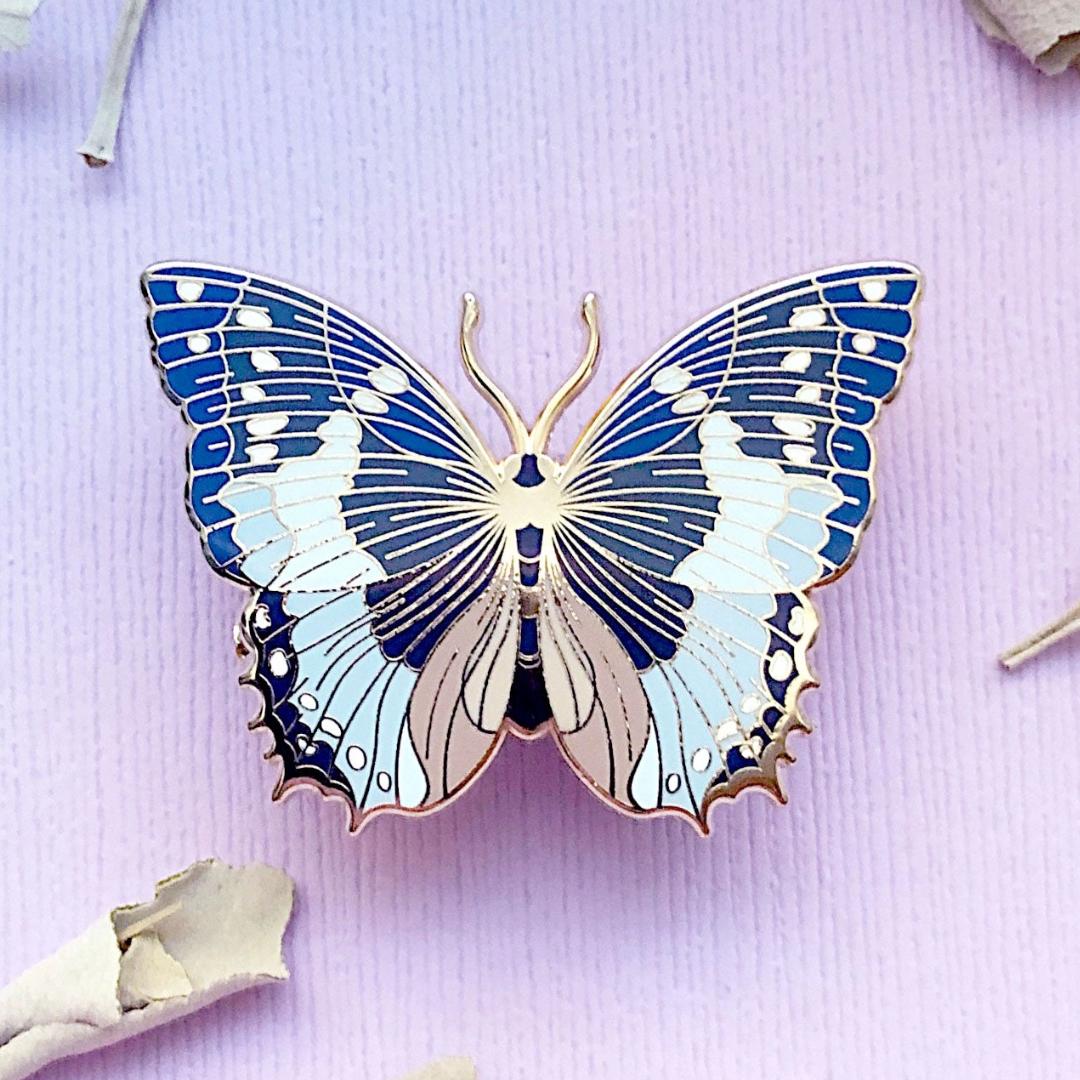 African Bluewing Butterfly Enamel Pin