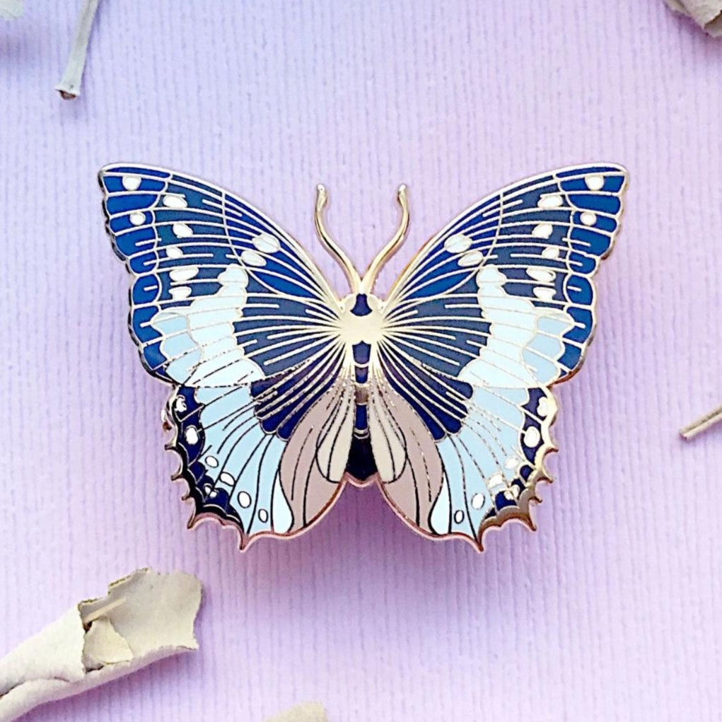 African Bluewing Butterfly Enamel Pin