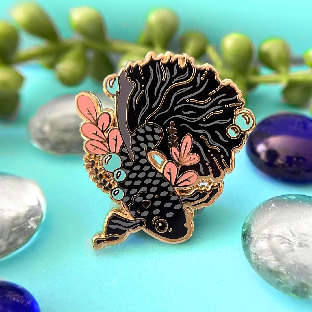 Betta Fish Enamel Pin - Black