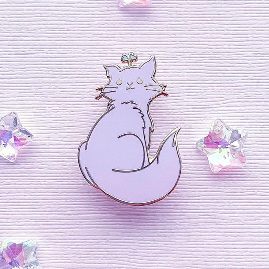 Cat Enamel Pin - Broccoli Sprout - Purple Cat