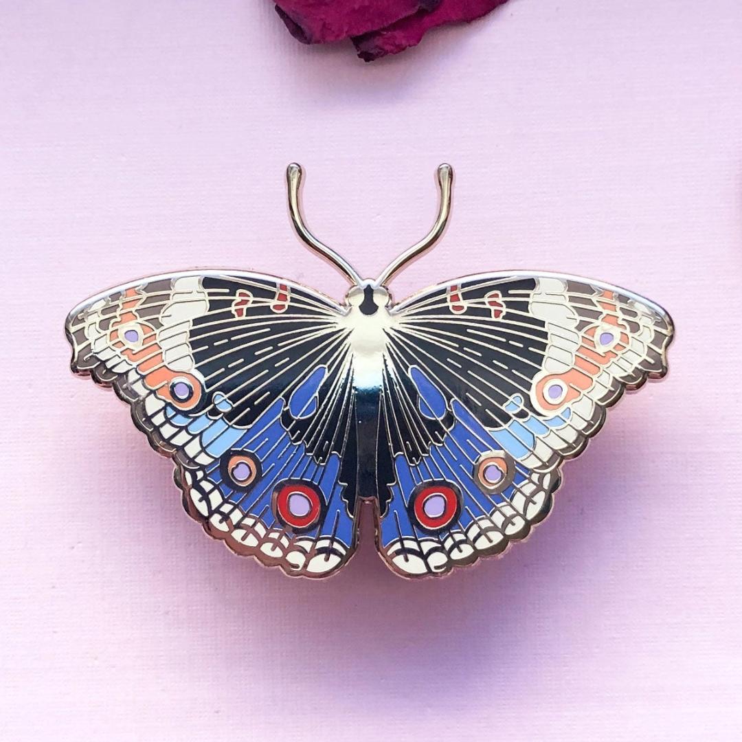 Blue Pansy Butterfly Enamel Pin