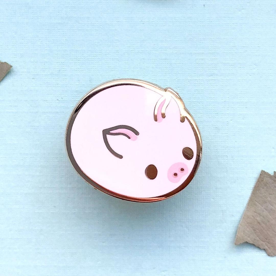 Pig Bun Enamel Pin - Gold Plated Base