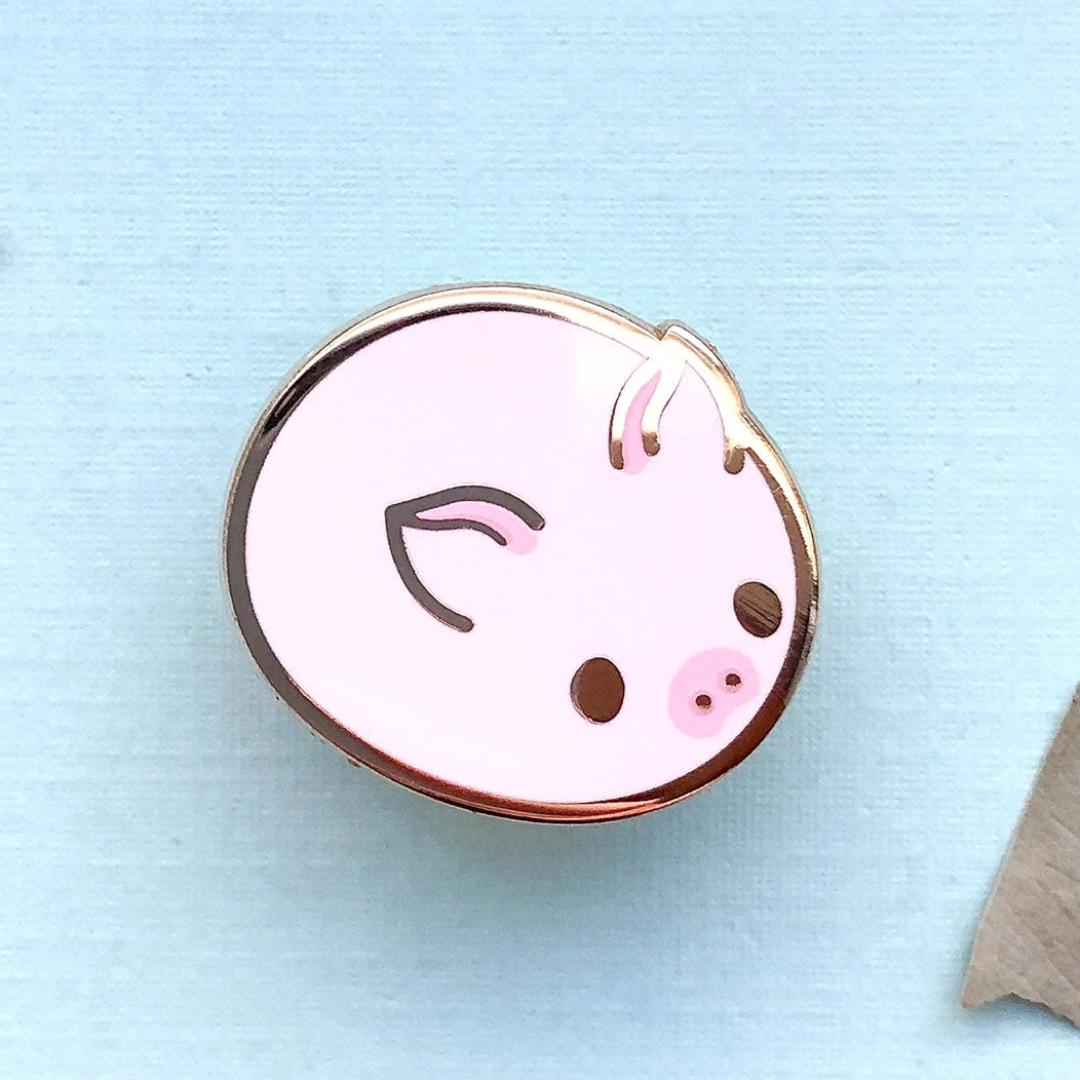 Pig Bun Enamel Pin - Gold Plated Base