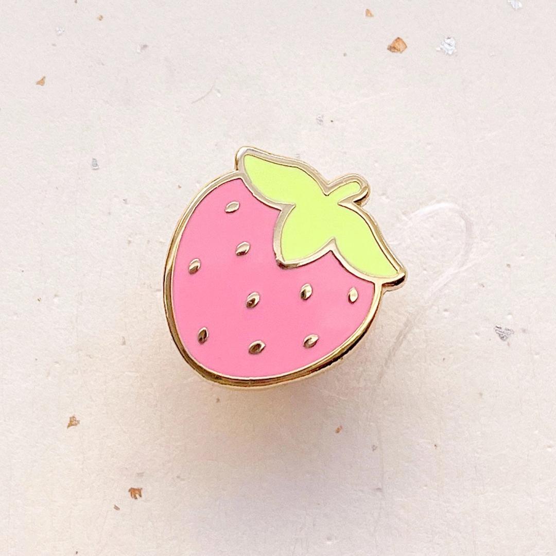 Mini Cute Strawberry Enamel Pin - Gold Plated Base