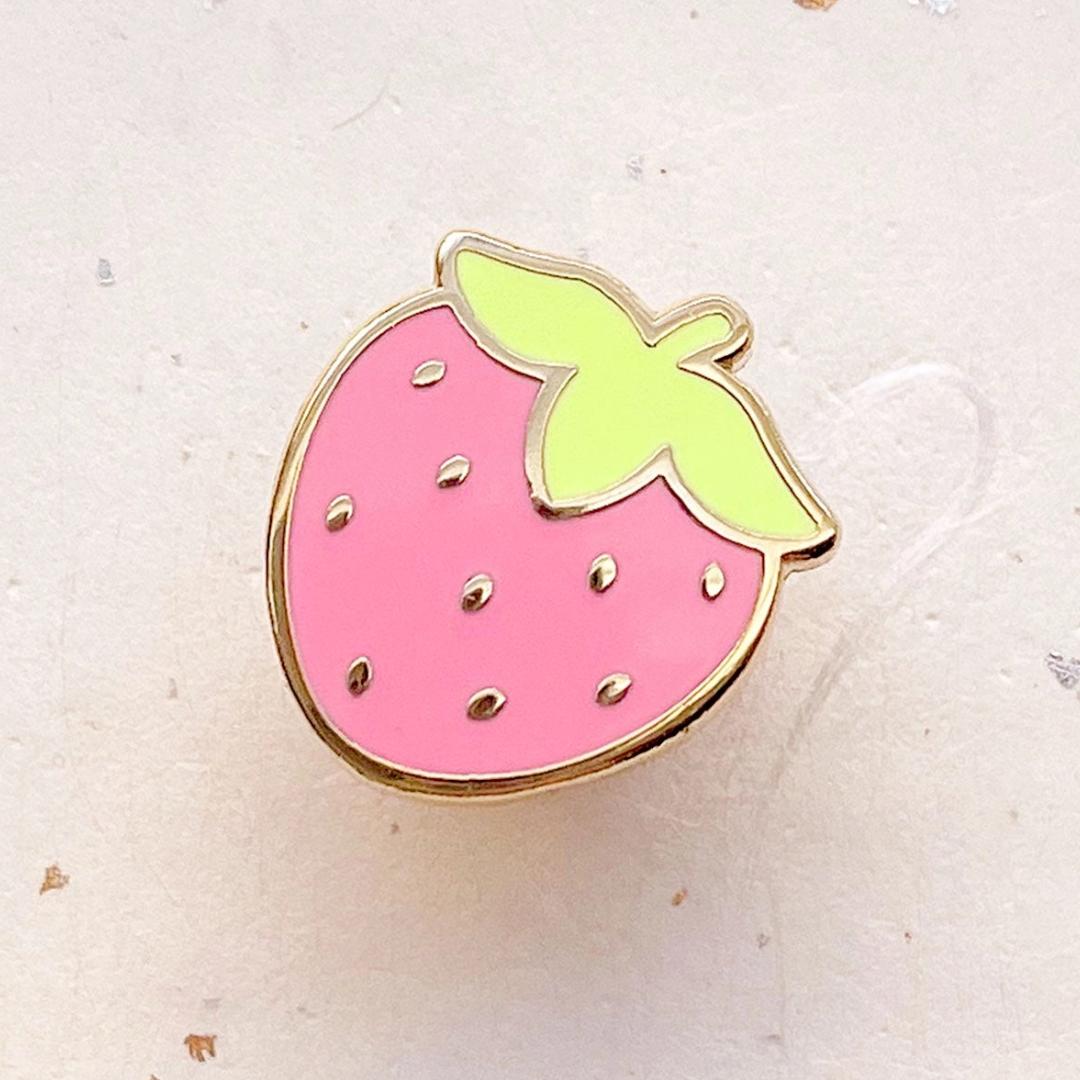 Mini Cute Strawberry Enamel Pin - Gold Plated Base