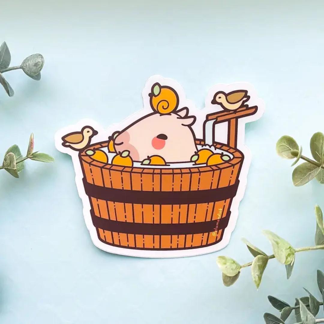 Curly Lounging in a Spa Bucket Sticker - Clear Vinyl
