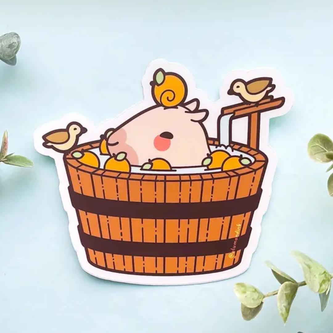 Curly Lounging in a Spa Bucket Sticker - Clear Vinyl