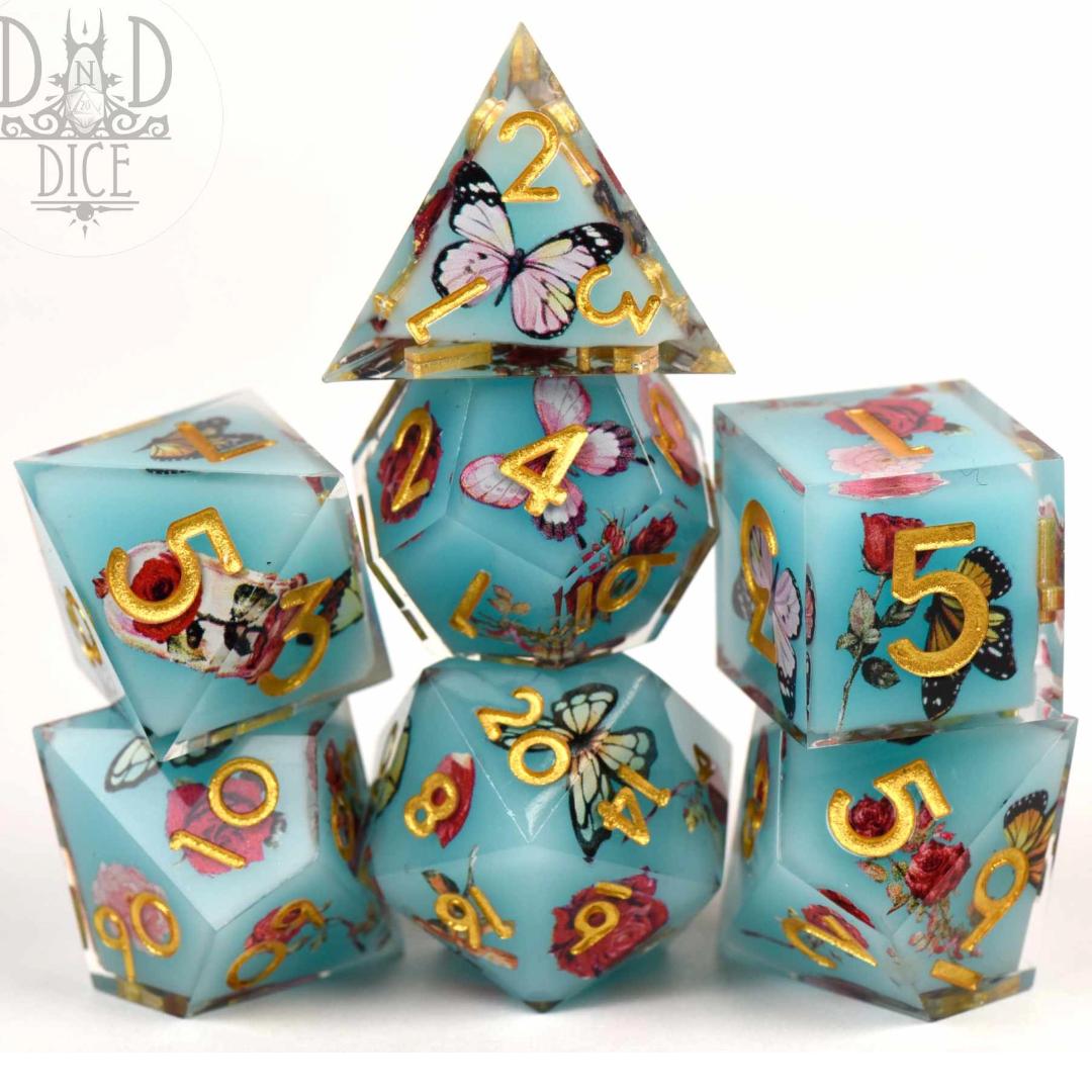 Dice Set - Butterfly Kiss - Handmade - 7 Resin Dice