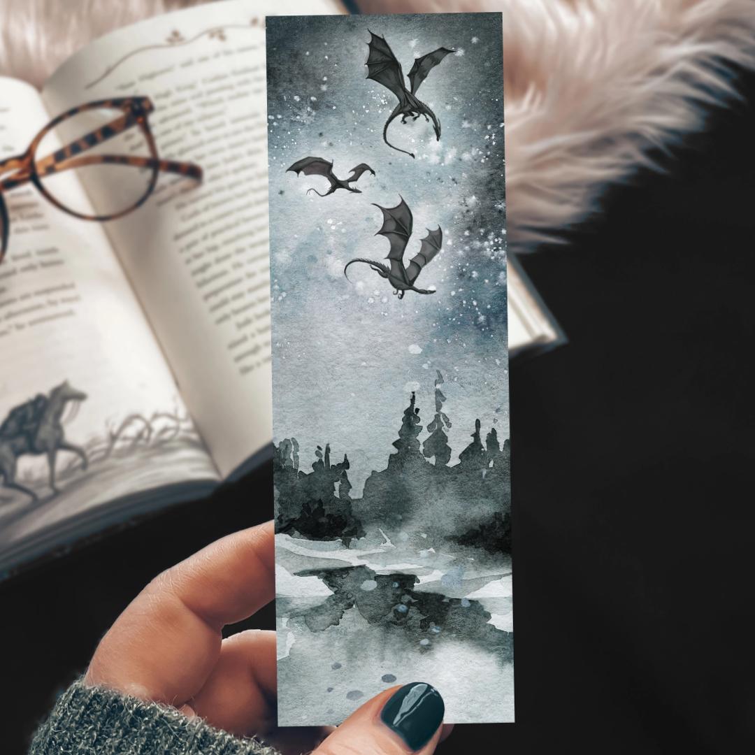 Black Dragons Fantasy Flight Bookmark - Cardstock