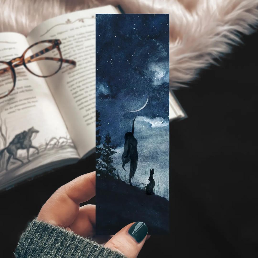 Moon Touch Watercolor Bookmark - Cardstock - Night - Nature