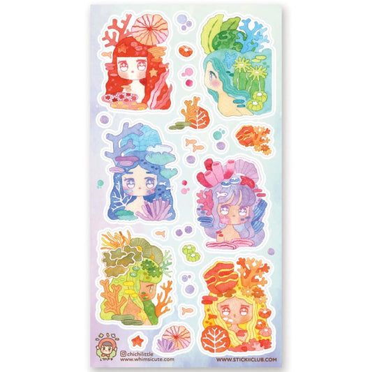 Colorful Coral Girls Sticker Sheet - Mermaids