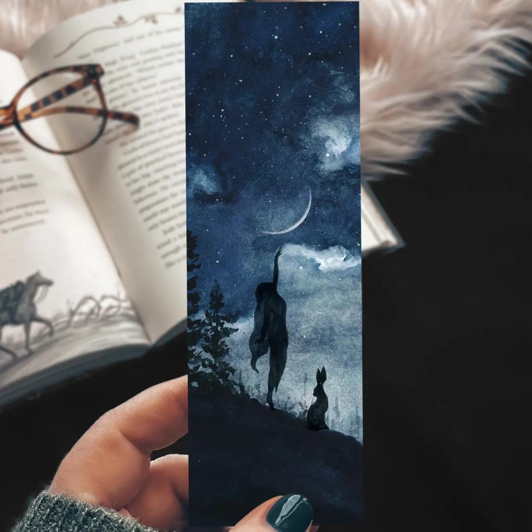Moon Touch Watercolor Bookmark - Cardstock - Night - Nature