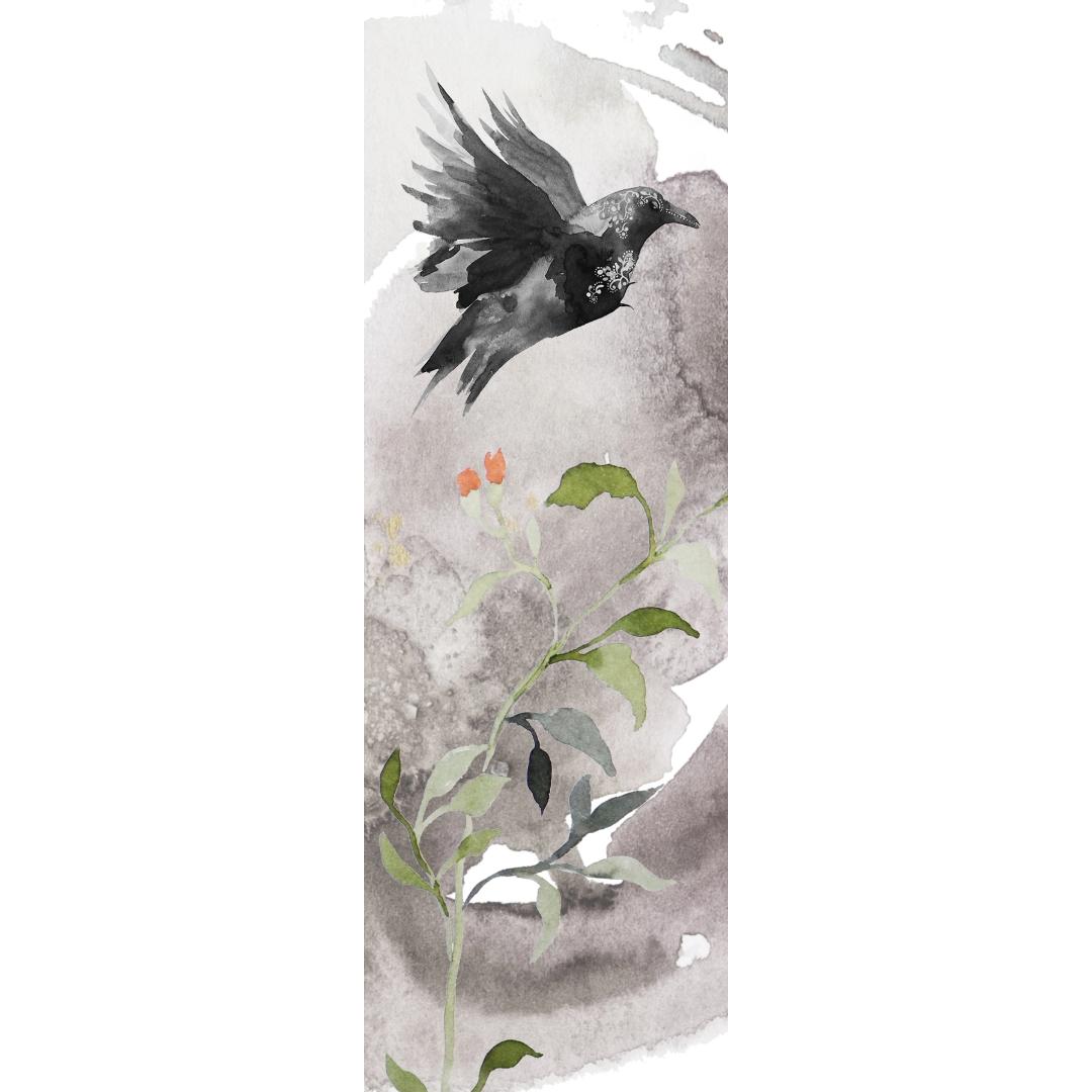 Raven Watercolor Bookmark - Cardstock - Crow - Nature