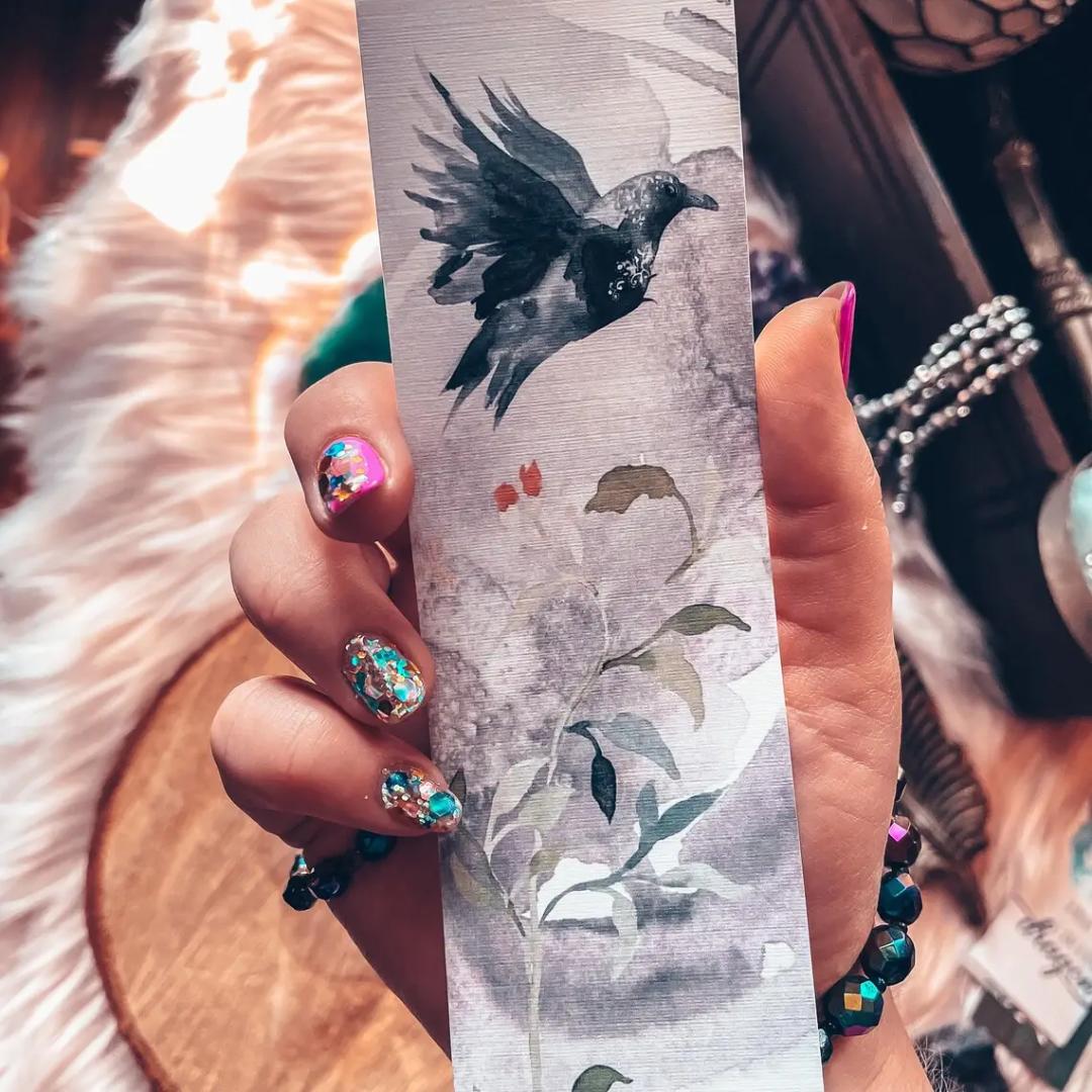 Raven Watercolor Bookmark - Cardstock - Crow - Nature