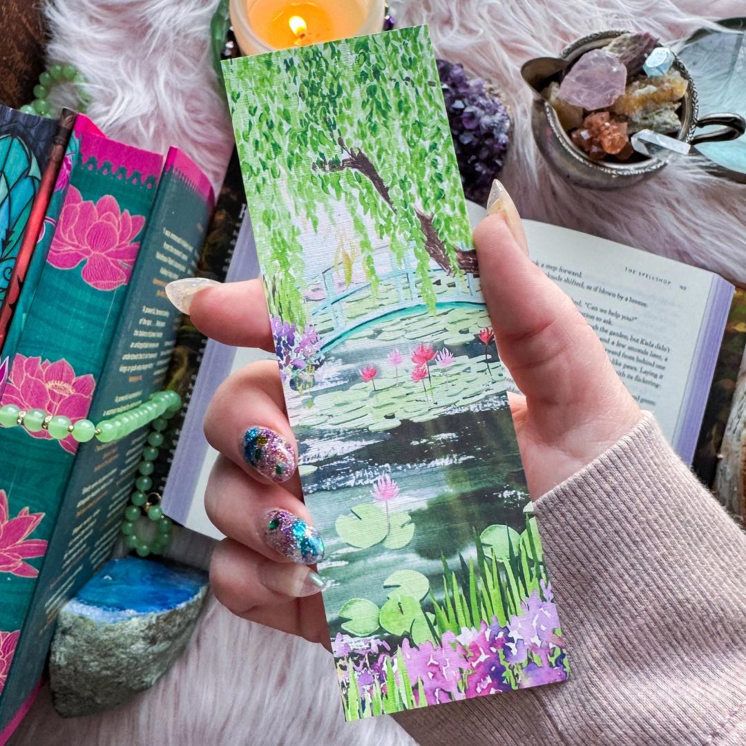 Monet's Garden with Lily pads Watercolor Floral Bookmark - Cardstock - Free Shipping