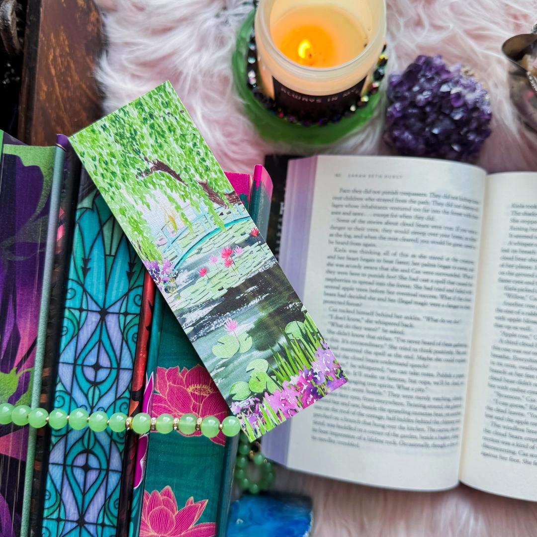 Monet's Garden with Lily pads Watercolor Floral Bookmark - Cardstock - Free Shipping