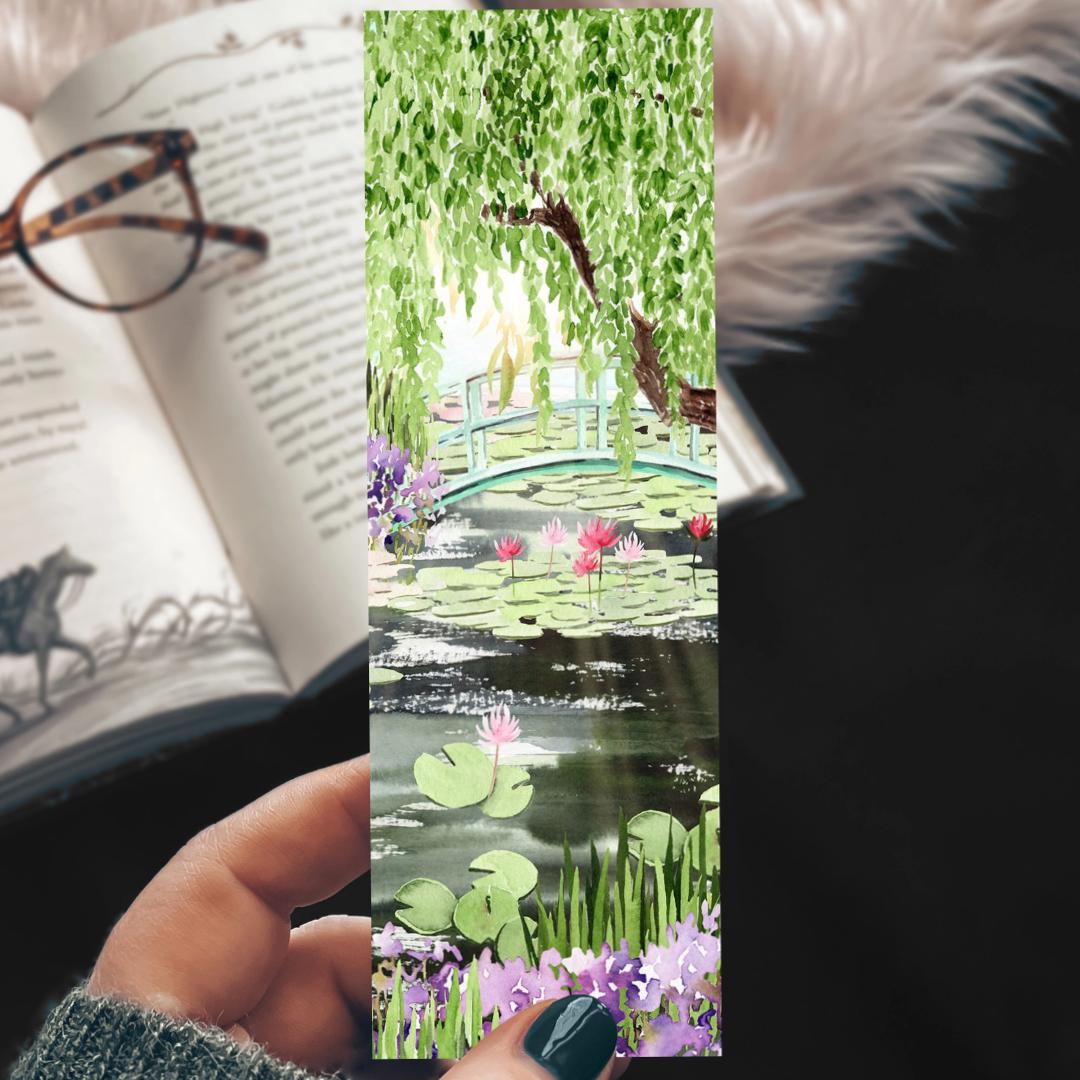 Monet's Garden with Lily pads Watercolor Floral Bookmark - Cardstock - Free Shipping