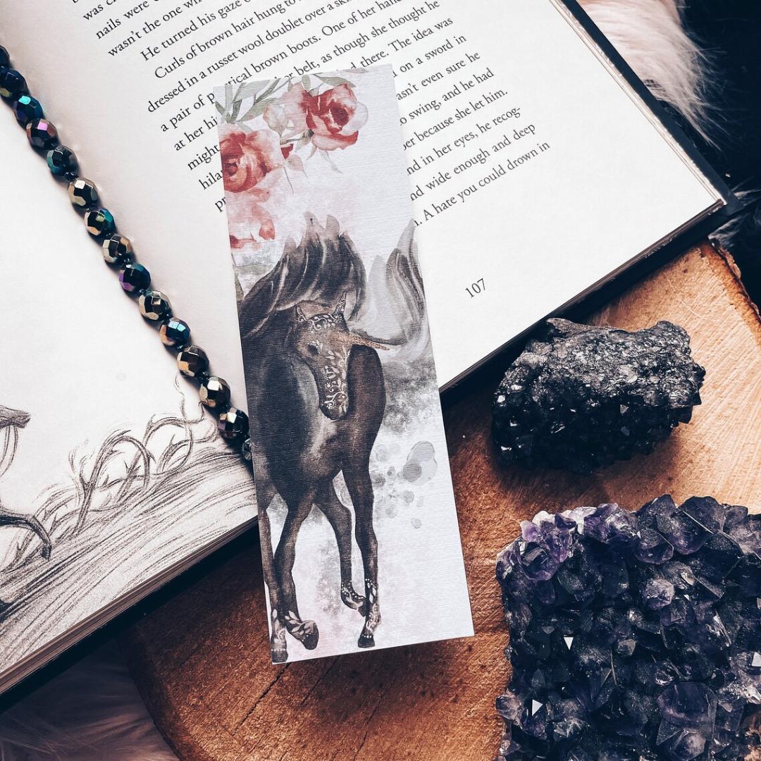 Dark Unicorn Watercolor Bookmark - Cardstock