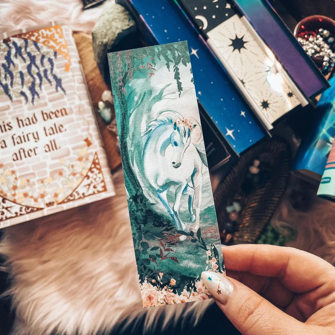 Enchanted Forest White Horse Bookmark - Cardstock