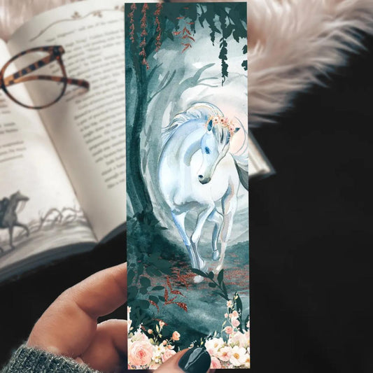 Enchanted Forest White Horse Bookmark - Cardstock