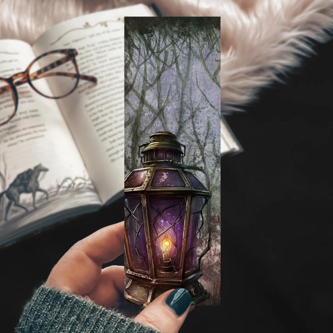 Purple Spooky Lantern Watercolor Bookmark - Halloween - Cardstock