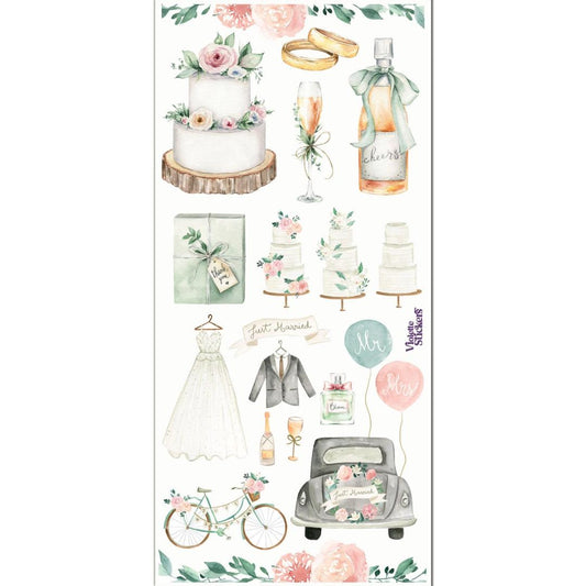 Elegant Watercolor Wedding Stickers - 1 Sticker Sheet for Stationary, Scrapbooking, & More