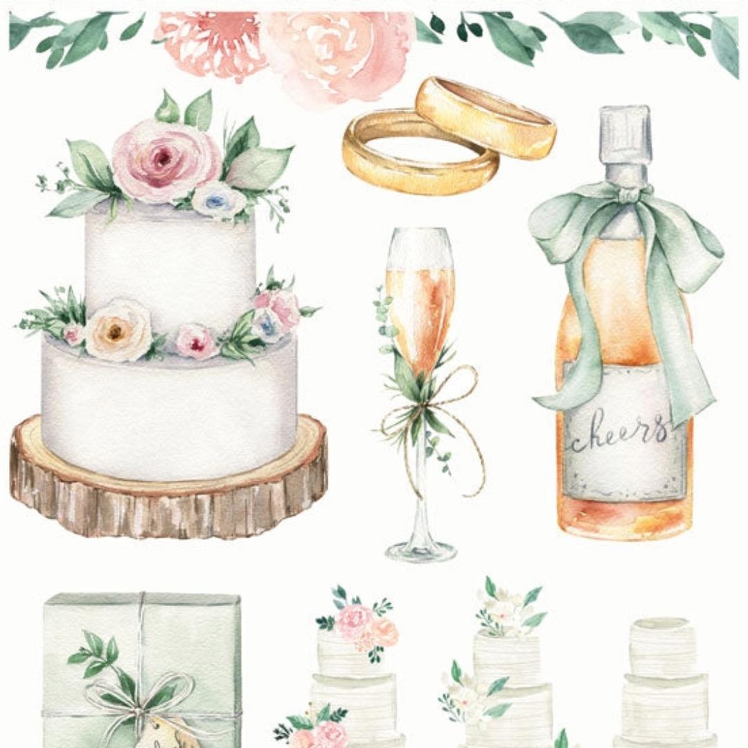 Elegant Watercolor Wedding Stickers - 1 Sticker Sheet for Stationary, Scrapbooking, & More