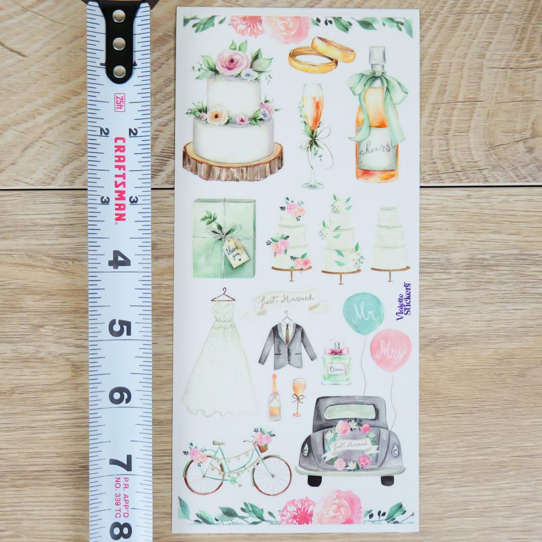 Elegant Watercolor Wedding Stickers - 1 Sticker Sheet for Stationary, Scrapbooking, & More