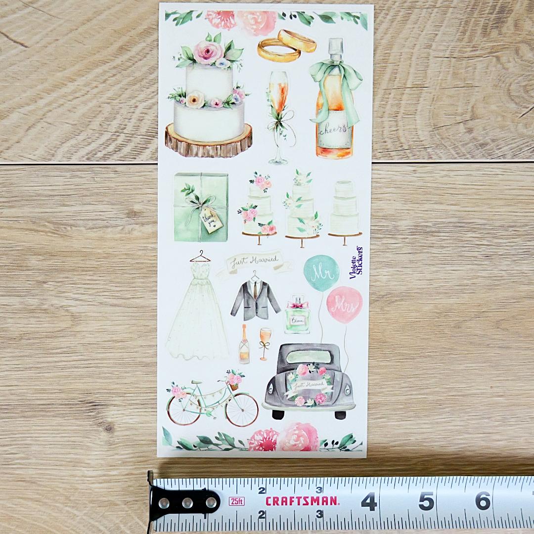 Elegant Watercolor Wedding Stickers - 1 Sticker Sheet for Stationary, Scrapbooking, & More