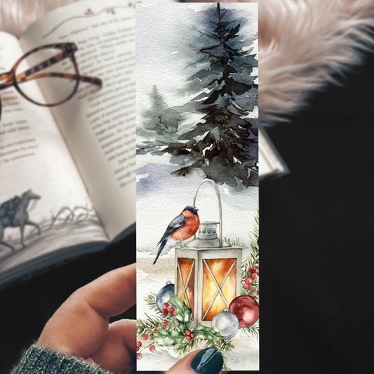 Holiday Winter Lantern Cozy Watercolor Bookmark - Cardstock