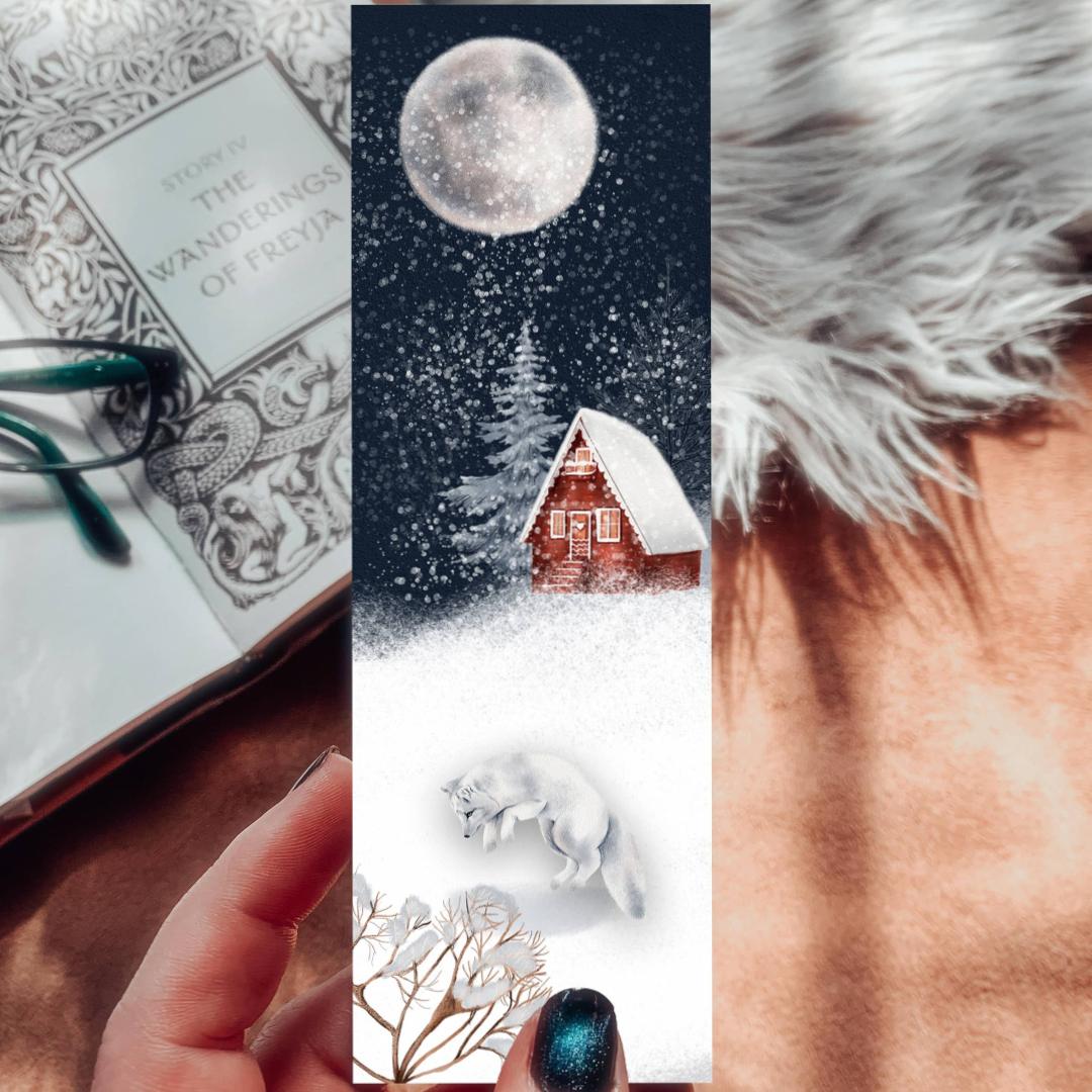 Arctic Fox Bookmark - Watercolor Winter Scene - Cardstock