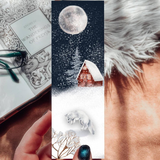 Arctic Fox Bookmark - Watercolor Winter Scene - Cardstock