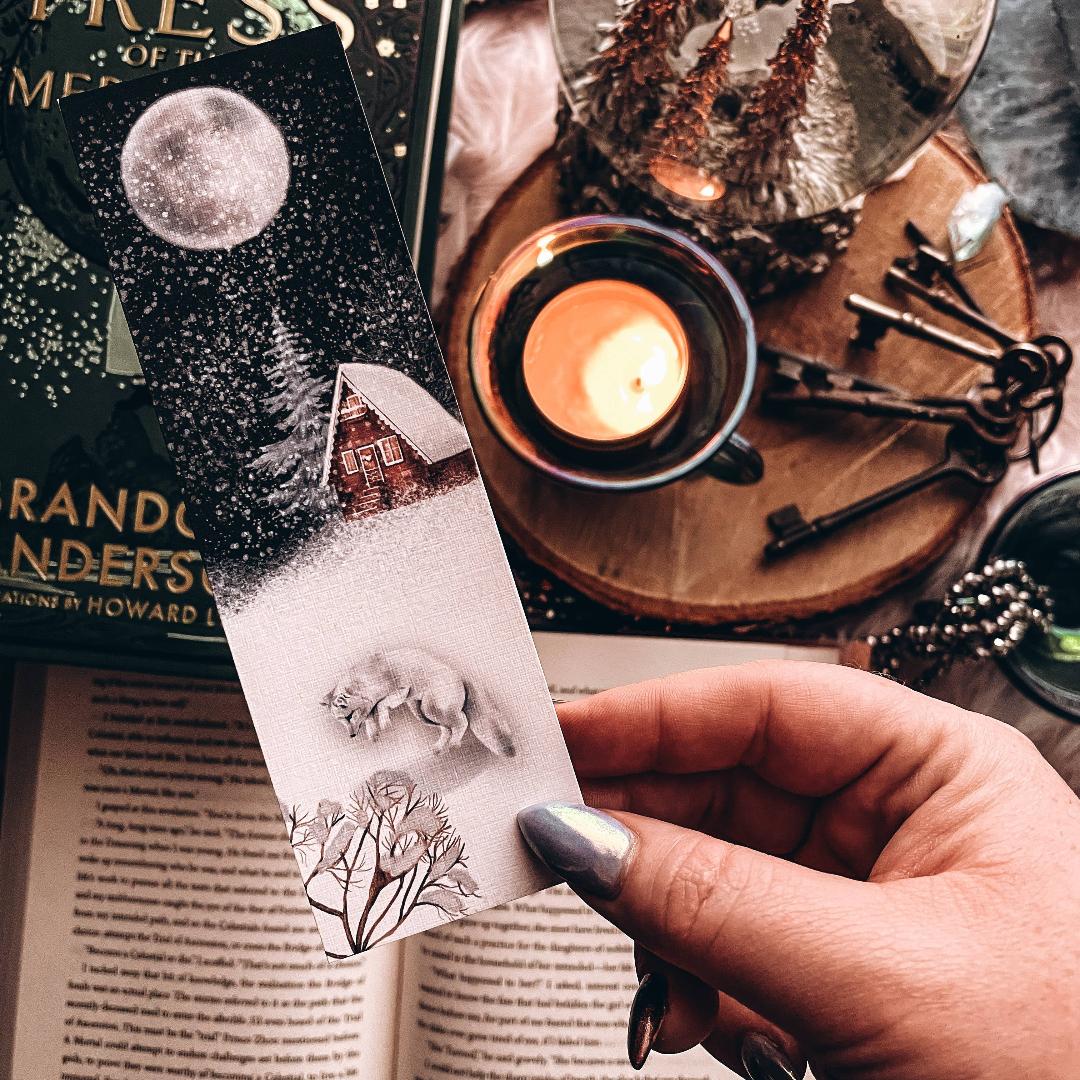 Arctic Fox Bookmark - Watercolor Winter Scene - Cardstock