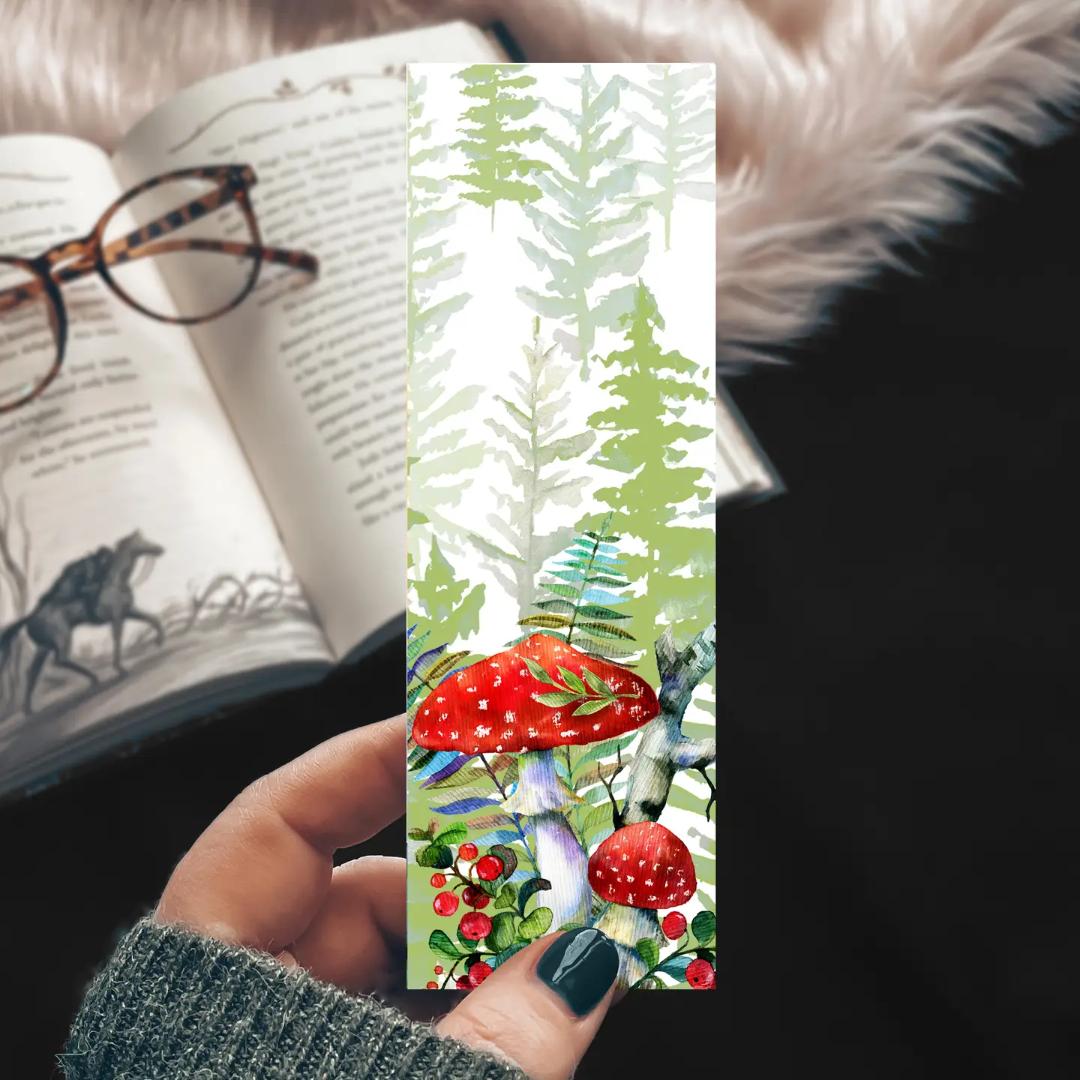 Mushroom Watercolor Bookmark - Nature - Cardstock