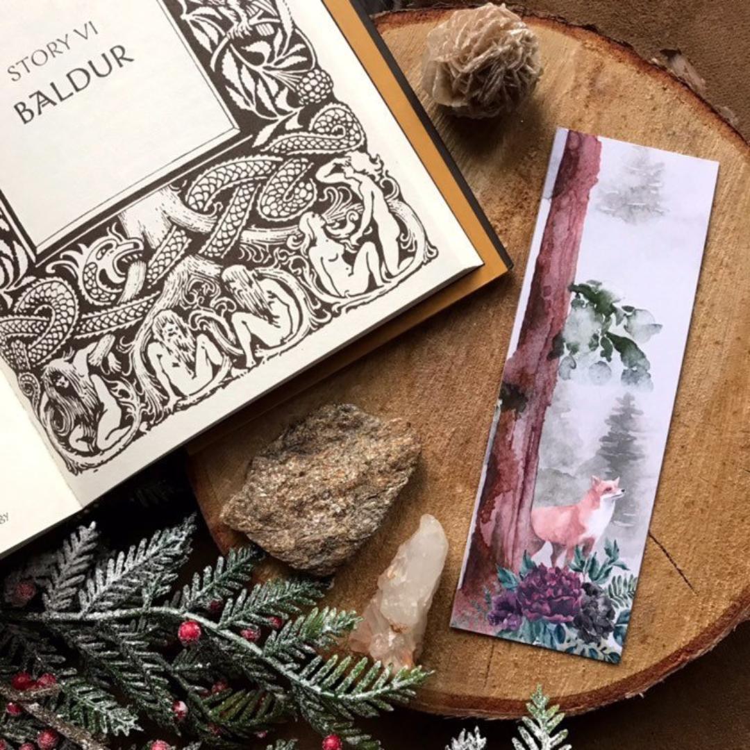 Forest Fox Watercolor Bookmark - Nature - Cardstock
