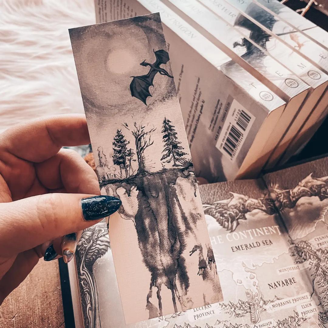 Dragon Watercolor Landscape Fantasy Bookmark - Cardstock