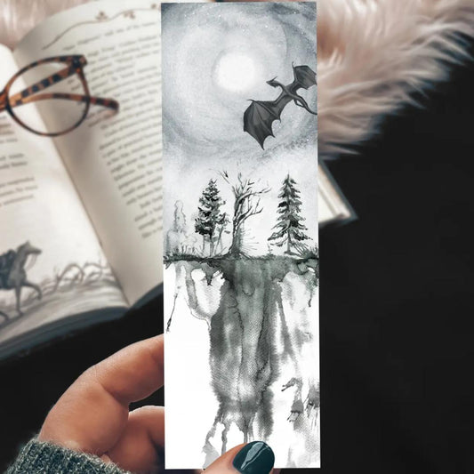 Dragon Watercolor Landscape Fantasy Bookmark - Cardstock