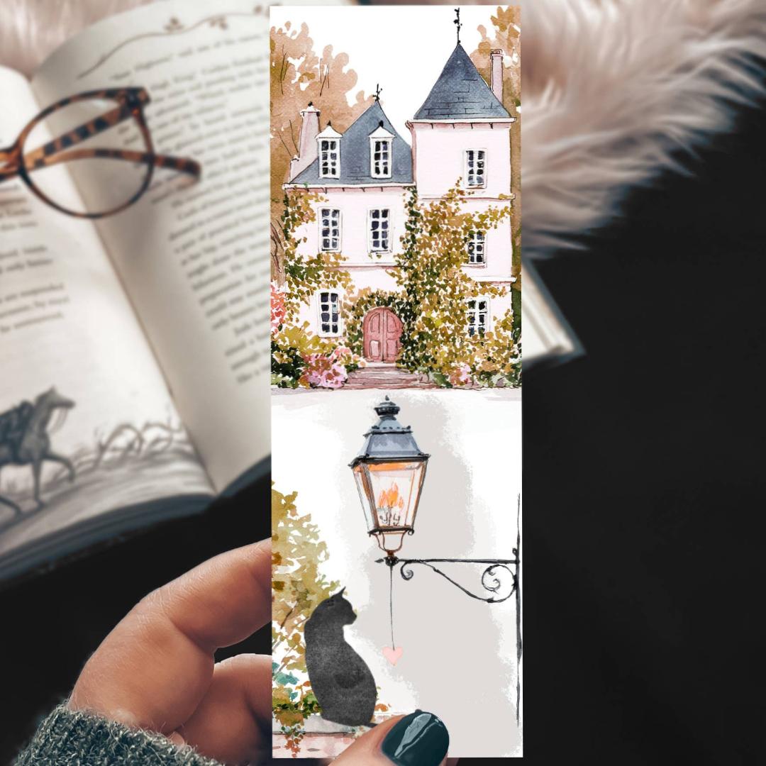 Black Cat Ivy Chateau Watercolor Bookmark - Cardstock