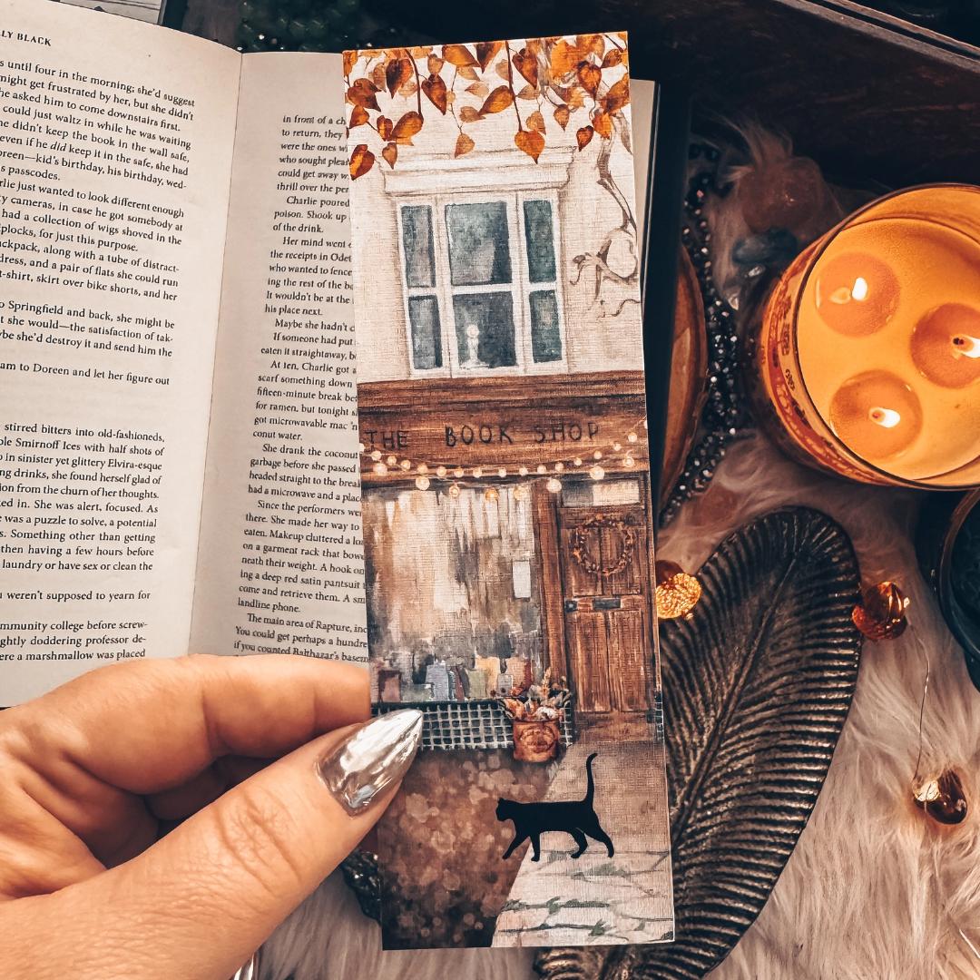 Fall Book Store Front Watercolor Bookmark - Cardstock