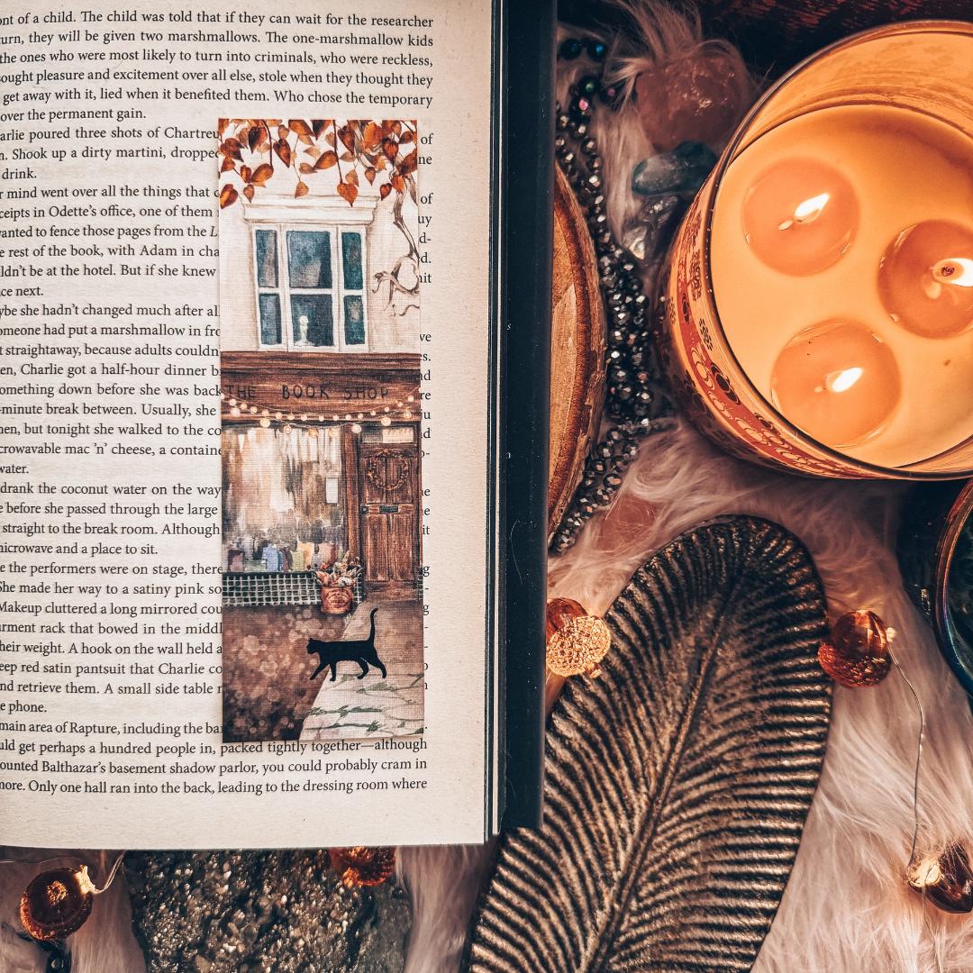 Fall Book Store Front Watercolor Bookmark - Cardstock